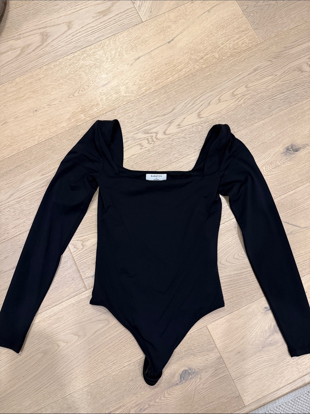 Babaton Black Long Sleeve Square Neck One-Piece Bodysuit